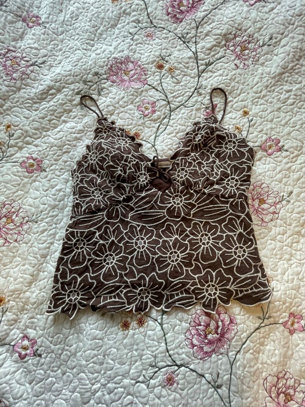 vintage brown abercrombie embroidered cami top